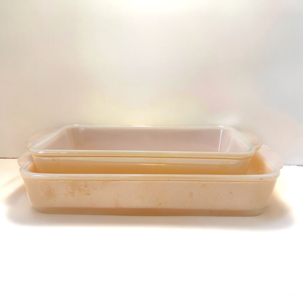 Vintage Fire-King Peach Lustre 409 410 Casserole Baking Dish Set 1 QT 1.5 QT